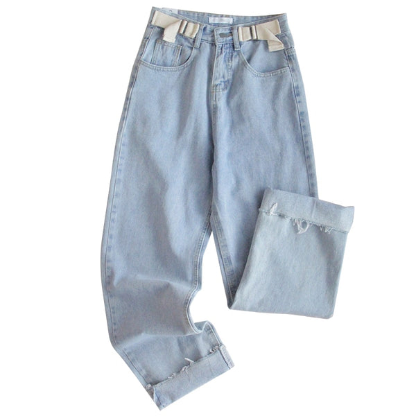 High Waisted Loose Straight Leg Denim Pants