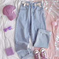 High Waisted Loose Straight Leg Denim Pants