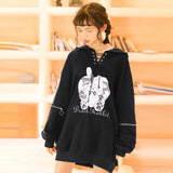 Gothic Anime Rabbit Printed Long Hoodie