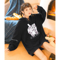 Gothic Anime Rabbit Printed Long Hoodie