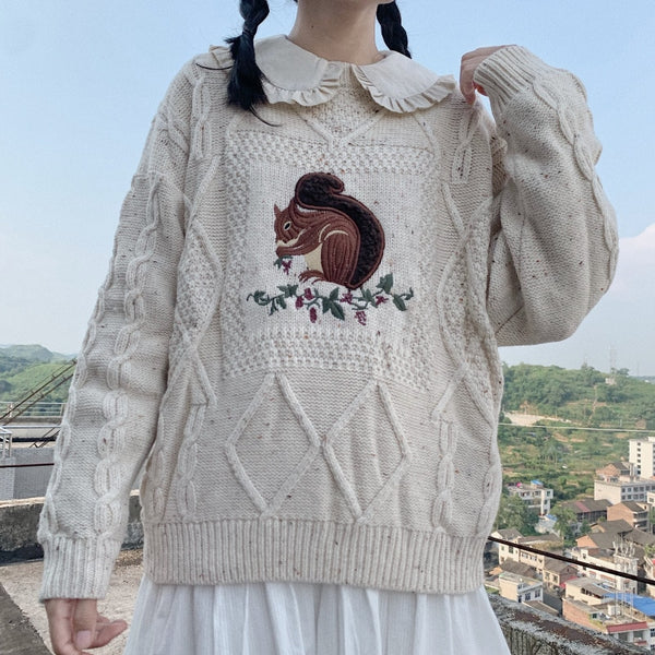 Oversized Vintage Wool Embroidered Sweater