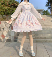 Pink Lolita Dress With Ruffles and Cat Print