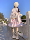 Pink Lolita Dress With Ruffles and Cat Print