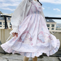 Pink Lolita Dress With Ruffles and Cat Print