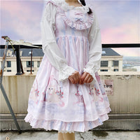 Pink Lolita Dress With Ruffles and Cat Print