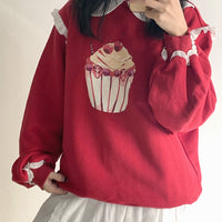 Cupcake Printed With Ruffled Baby Doll Collar Sweatshirt