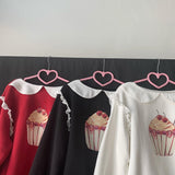 Cupcake Printed With Ruffled Baby Doll Collar Sweatshirt