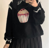 Cupcake Printed With Ruffled Baby Doll Collar Sweatshirt