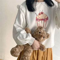 Cupcake Printed With Ruffled Baby Doll Collar Sweatshirt