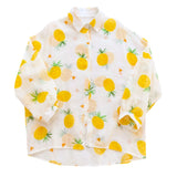 Yellow Pineapple Fruit Print Long Sleeve Blouse