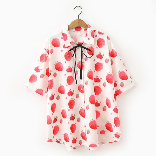 Strawberry Chiffon Collar Button Down Blouse