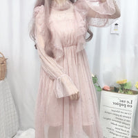 Pink Lolita Mesh Ruffle Tulle Long Sleeve Princess Dress