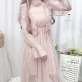 Pink Lolita Mesh Ruffle Tulle Long Sleeve Princess Dress