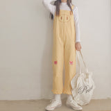 Anime Embroidery Yellow Overalls