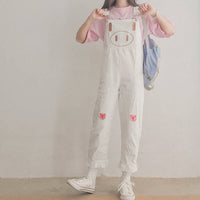 Anime Embroidery Yellow Overalls