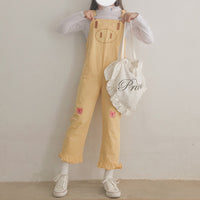 Anime Embroidery Yellow Overalls