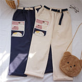 Elastic High Waist Cat Patch Pants