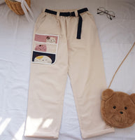 Elastic High Waist Cat Patch Pants