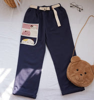 Elastic High Waist Cat Patch Pants