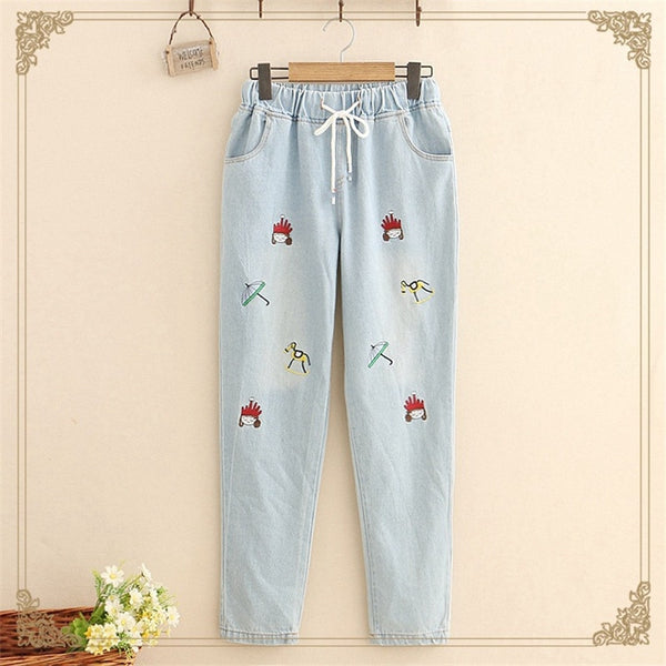 Embroidered Straight Leg High Waist Jeans