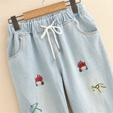 Embroidered Straight Leg High Waist Jeans