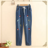 Embroidered Straight Leg High Waist Jeans