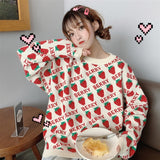 Strawberry Knitted Crewneck Loose Sweater