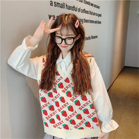 Strawberry Knitted Crewneck Loose Sweater