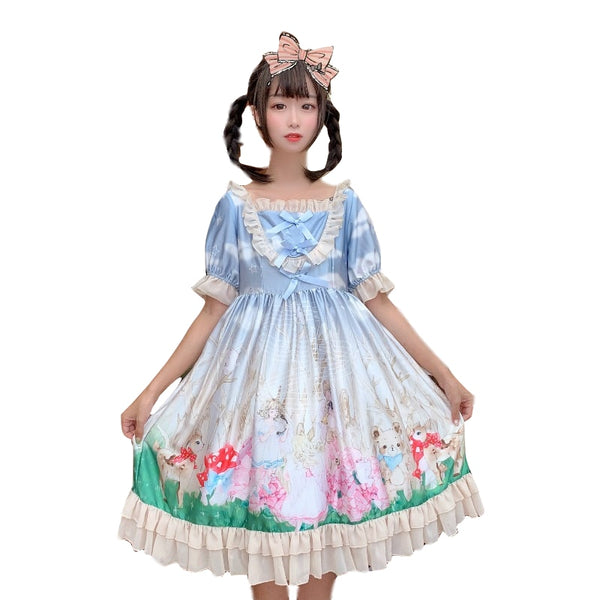 Vintage Lolita Ruffle Short Sleeve Princess Dress