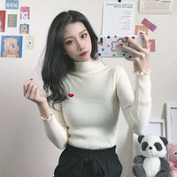 Heart Embroidered Turtleneck Shirt