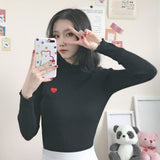 Heart Embroidered Turtleneck Shirt