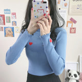 Heart Embroidered Turtleneck Shirt