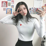 Heart Embroidered Turtleneck Shirt