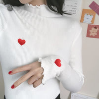 Heart Embroidered Turtleneck Shirt