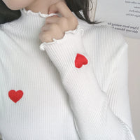 Heart Embroidered Turtleneck Shirt