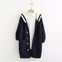 Embroidery Long Sailor Hooded Coat