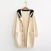 Embroidery Long Sailor Hooded Coat