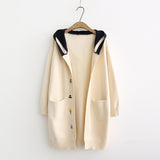 Embroidery Long Sailor Hooded Coat