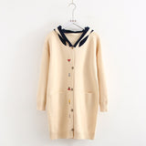 Embroidery Long Sailor Hooded Coat