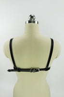 Black Leather Garter Belt Bra