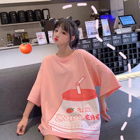 Strawberry Milk Print Long T-shirt