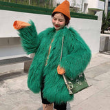 Shaggy Faux Mongolia Sheep Green Fur Jacket