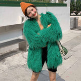 Shaggy Faux Mongolia Sheep Green Fur Jacket