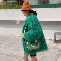 Shaggy Faux Mongolia Sheep Green Fur Jacket