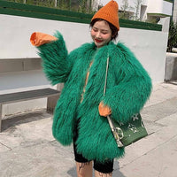 Shaggy Faux Mongolia Sheep Green Fur Jacket