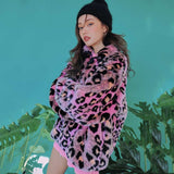 Pink Leopard Print Faux Fur Coat