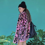 Pink Leopard Print Faux Fur Coat