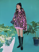 Pink Leopard Print Faux Fur Coat