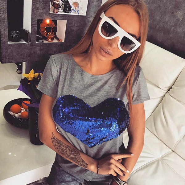 Blue Heart Sequin T-shirt