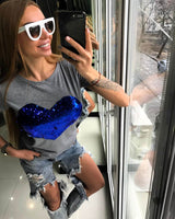 Blue Heart Sequin T-shirt